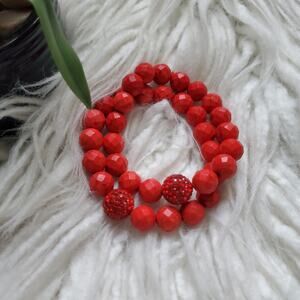 Red Beaded Bling Accent Stretch Bracelet Set